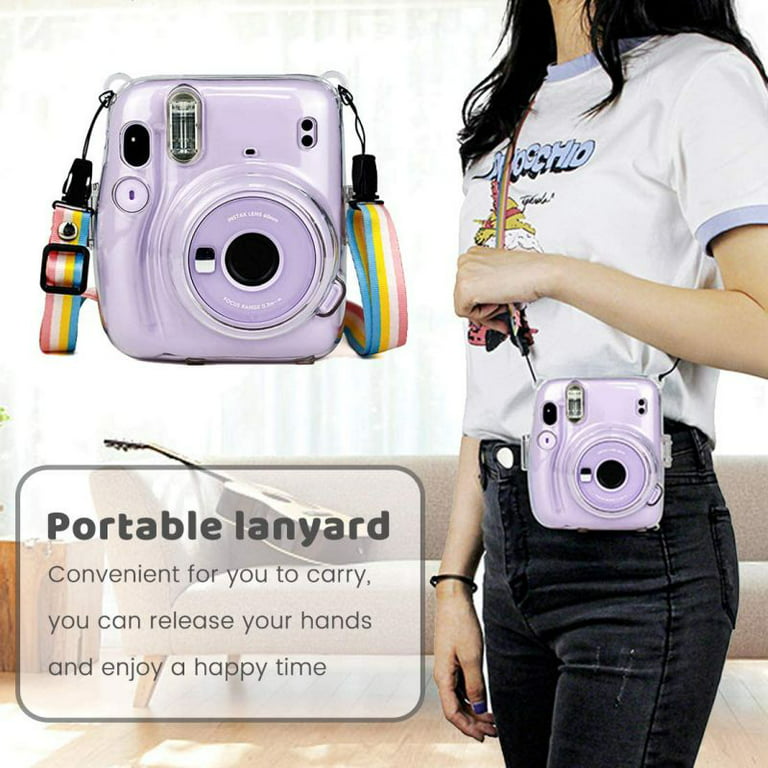 Hard PVC Cover with Removable Rainbow Shoulder Strap SUNMNS Clear Crystal Protective Case Compatible with Fujifilm Instax Mini 11 Instant Camera Shining Blue 